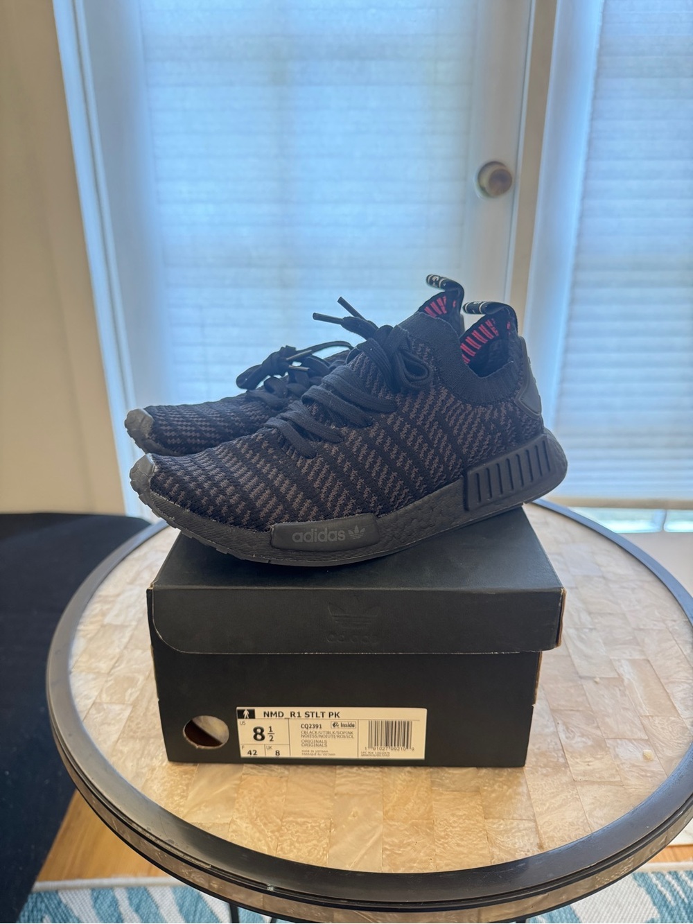 adidas Kids Black Knit Slip-On Sneakers with Pink Accents
